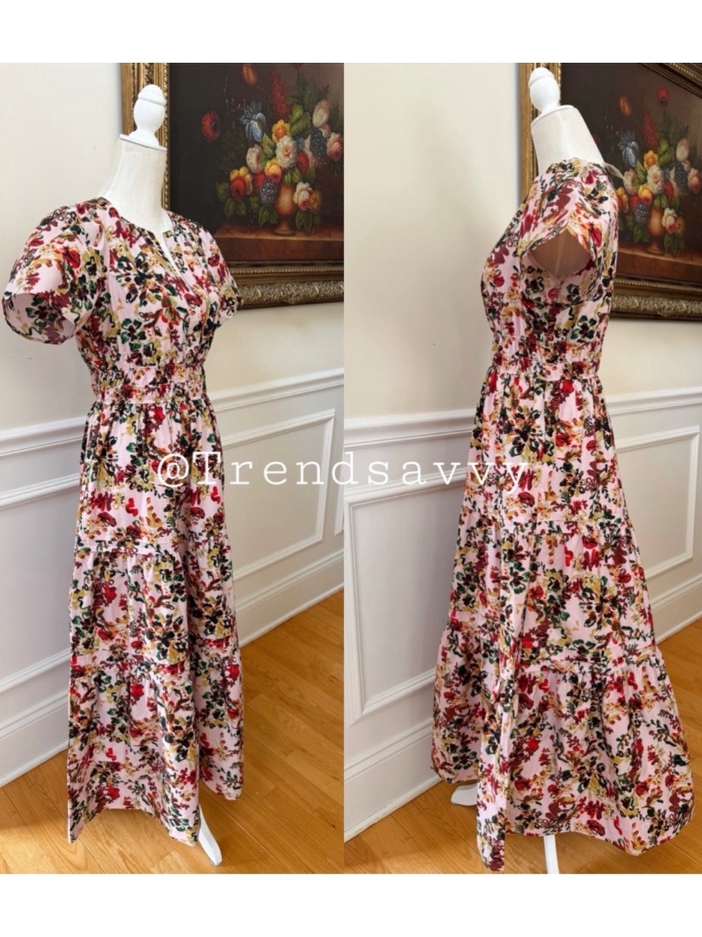 Anthropologie Somerset Pink Floral Smocked Cotton Tiered Maxi Dress Small - Picture 8 of 15